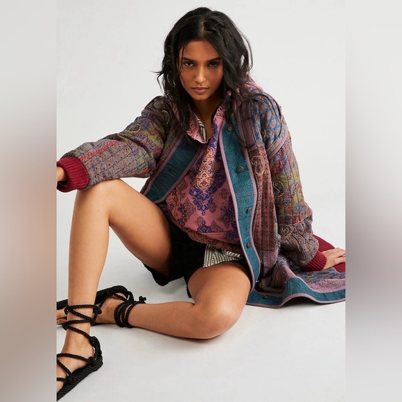 Free People Rolling Thunder coat patchwork - Picture 4 of 10